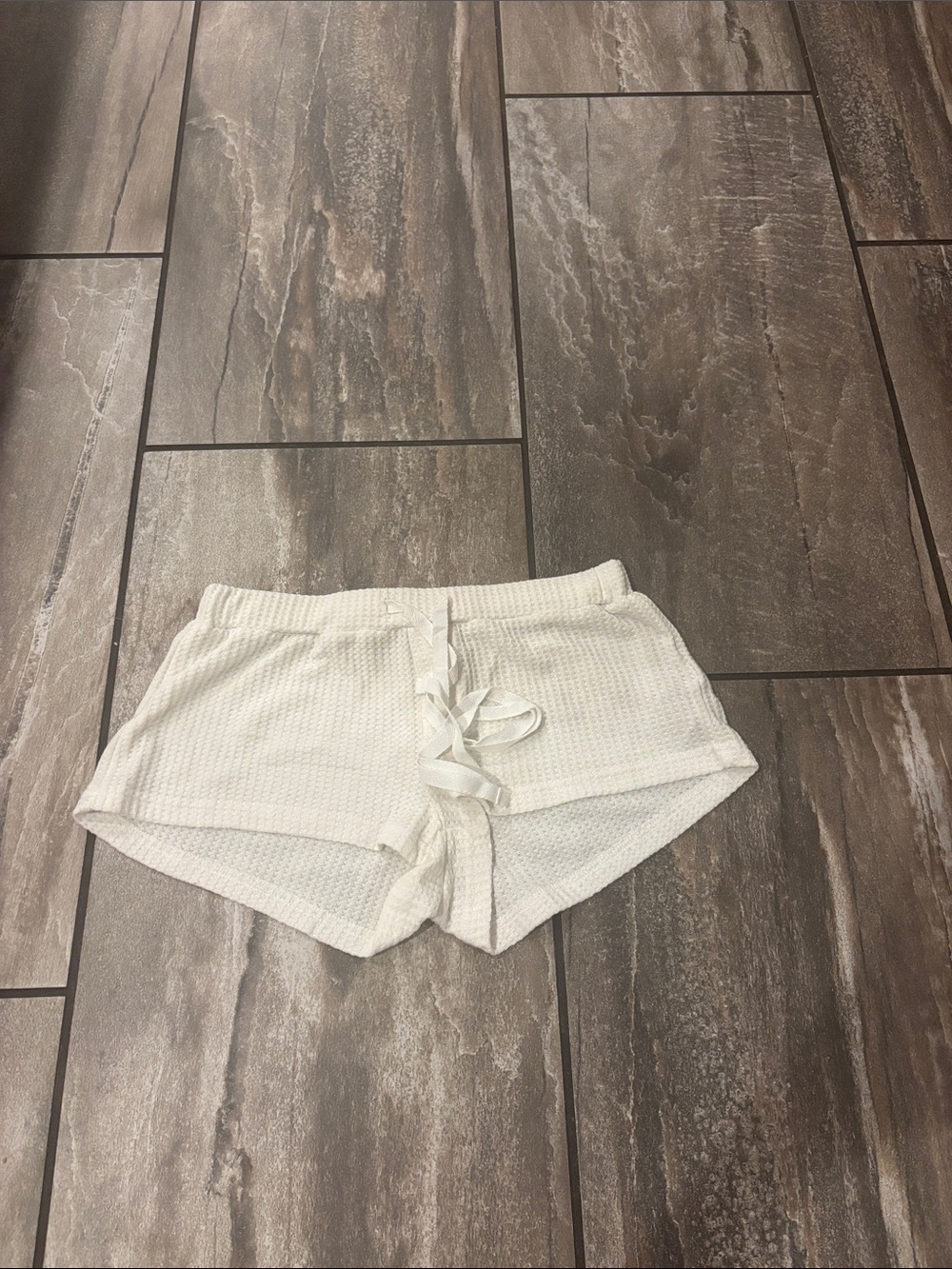 Edikted White Waffle Knit Athletic Lounge Shorts